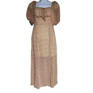 Sienna Sky Midi Dress Womens XS Puff Sleeves Square Neckline Slit Milkmaid